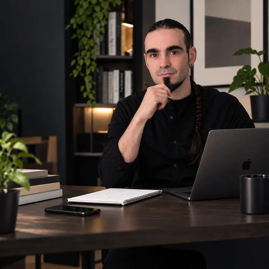 Max Feshchenko working at his desk